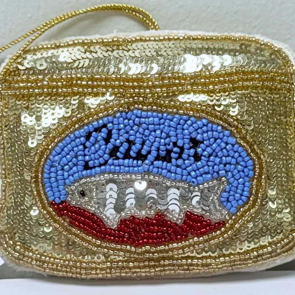 New! Anthropologie Beaded Accoutrement “Caviar” Ornament, Gold and Blue Accent